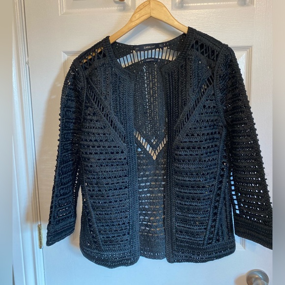Zara Sweaters - Limited Edition Zara Black Knit Heavy crochet Blazer Cardigan Boho Black Small